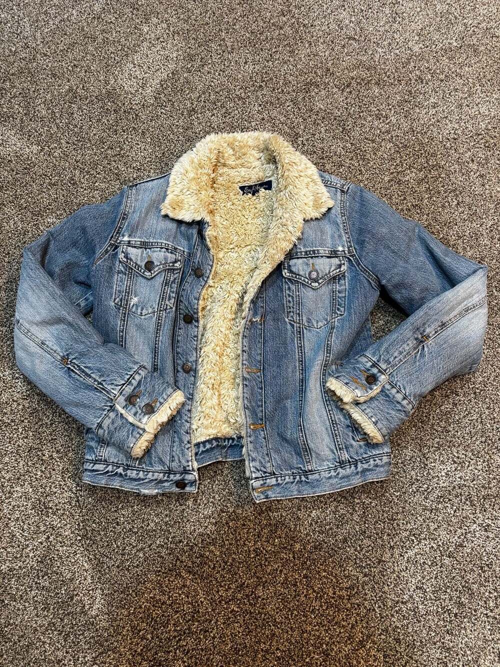 Earl Jean Womens Faux Fur Lined Denim Trucker Jacket
